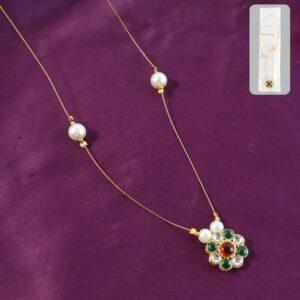 Multicolor Stone Pearl Pendant Chain – Lightweight Ethnic Jewelry