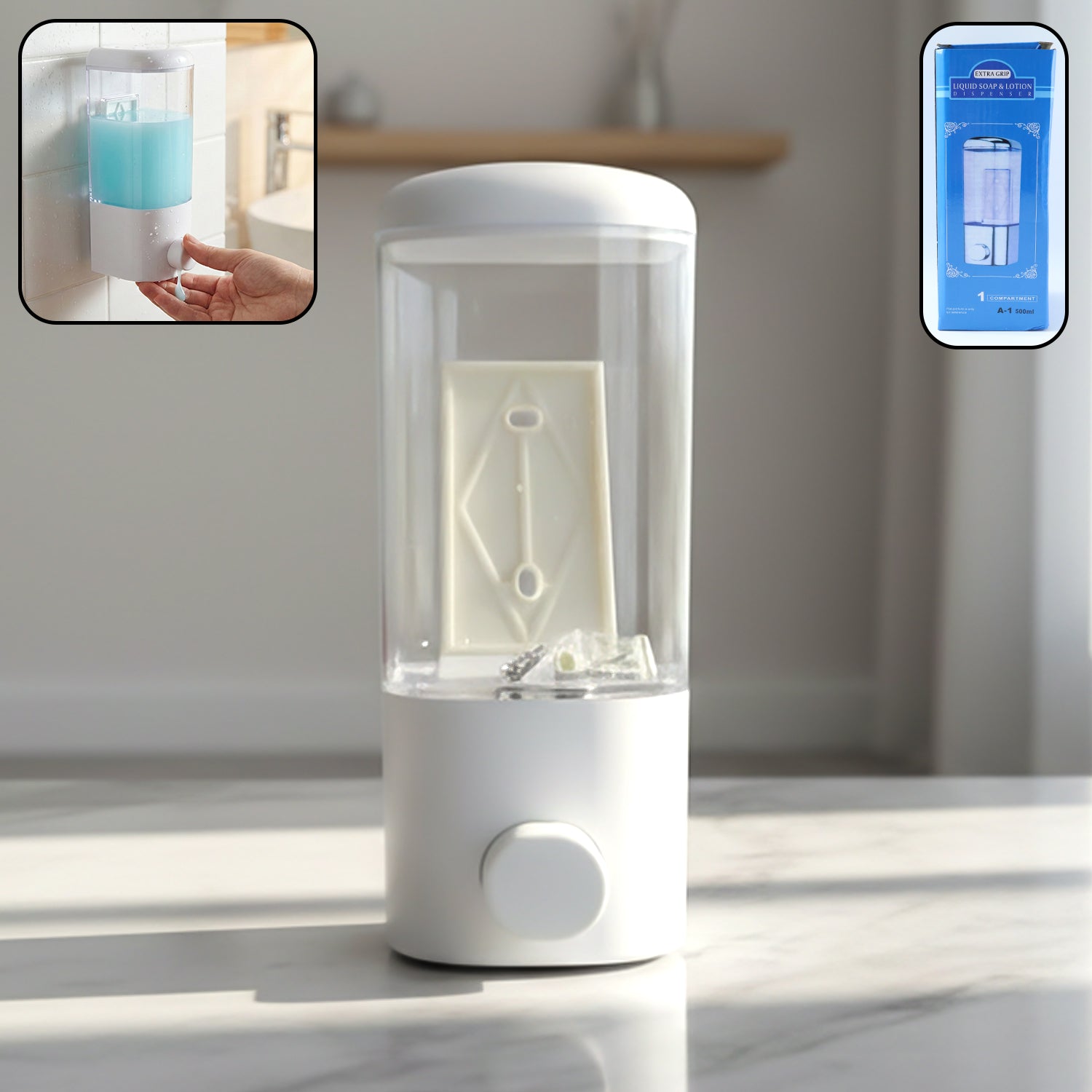 Wall Mount Liquid Soap Dispenser 500ml - Manual Push Button