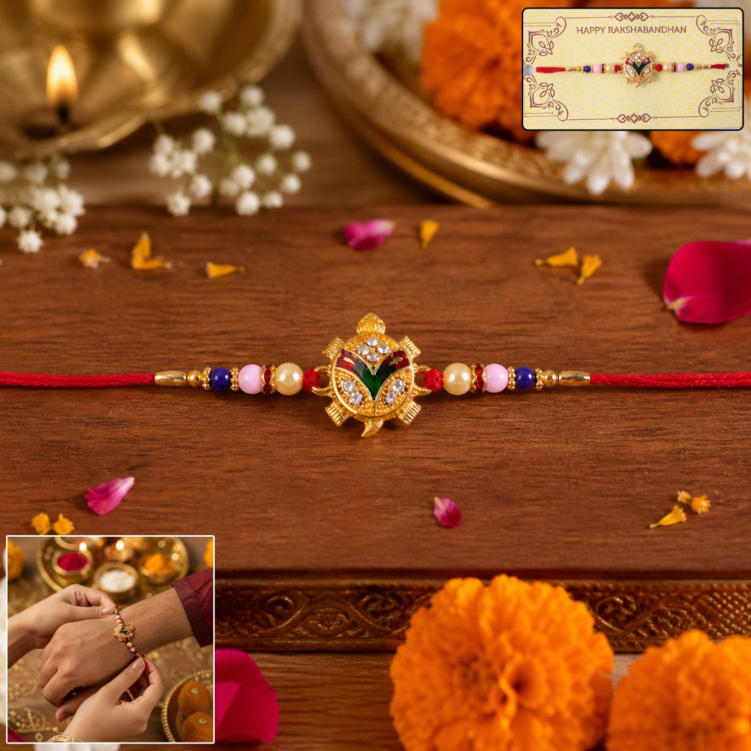 Traditional Tortoise Charm Rakhi for Brother & Sister on Rakshabandhan - Image 2
