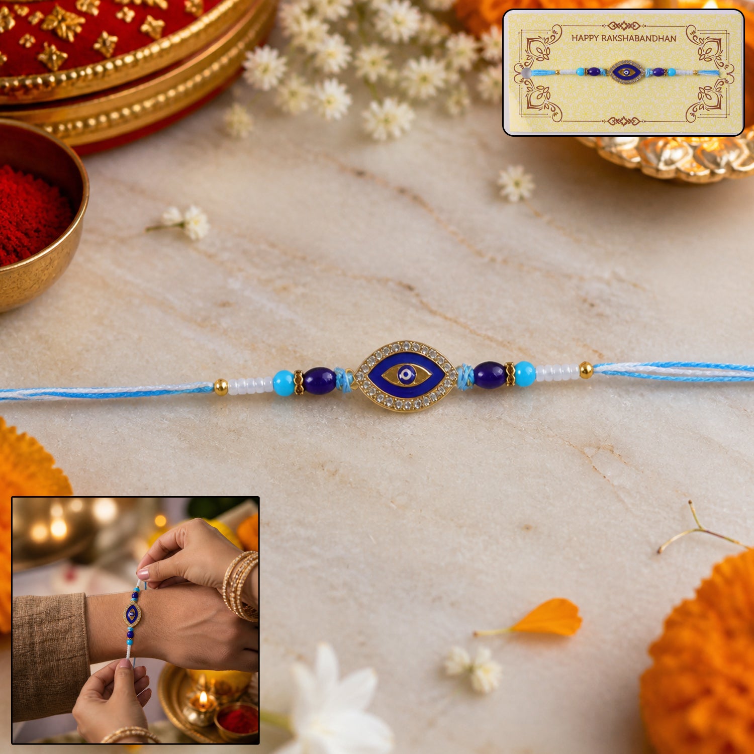 Evil Eye Crystal Beads Rakhi for Rakshabandhan Celebration for Bhai - Image 2