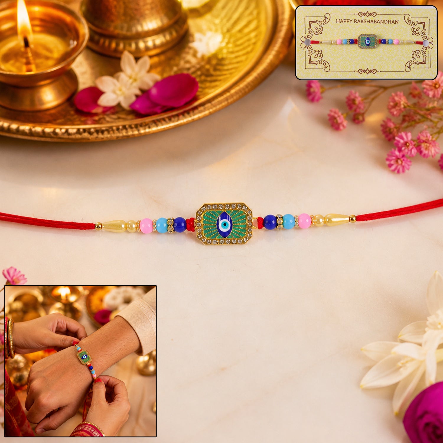 Colorful Evil Eye Beads Rakhi for Rakshabandhan – Bhai Special - Image 2