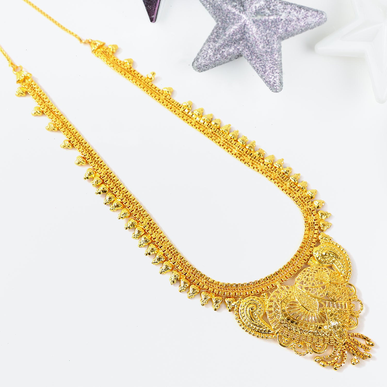 Brass Gold Necklace with Matching Earrings Set – Lightweight Traditional Jewelry - Image 4