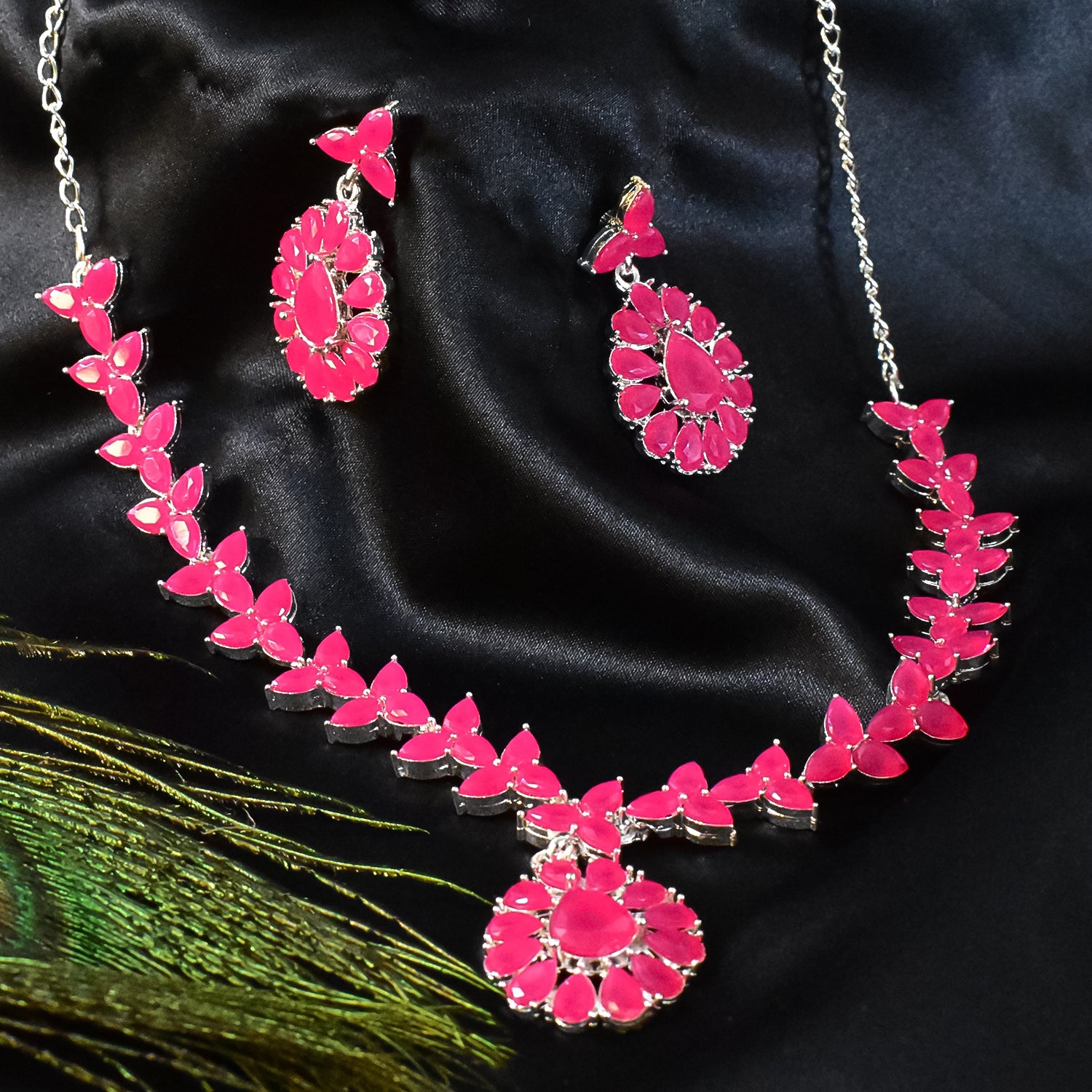 Pink Diamond Necklace Set – Elegant Jewellery for Women | BW - Image 2