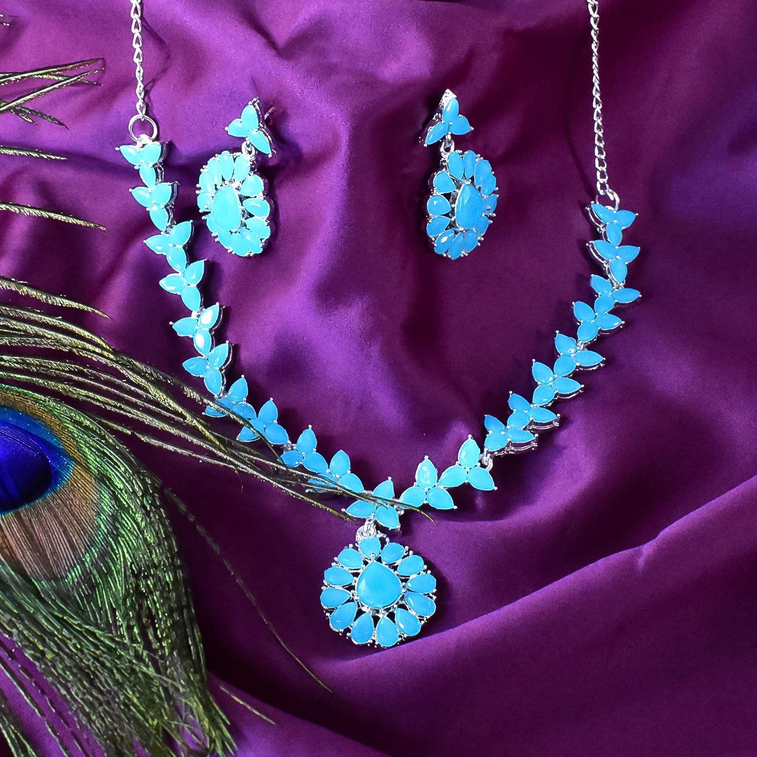 Sky Blue Diamond Necklace Set – Elegant Jewellery | BW - Image 2