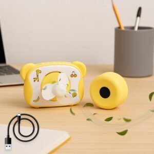 Bear-Shaped Mini Rechargeable USB Fan – Safe Soft Blades & Portable