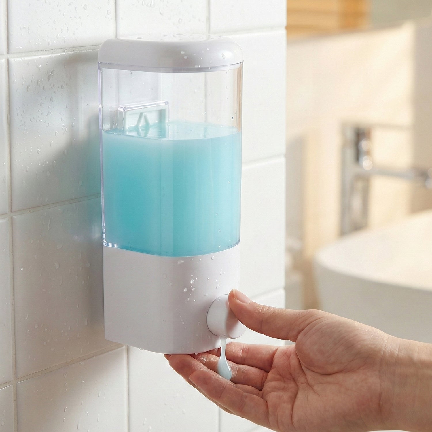 Wall Mount Liquid Soap Dispenser 500ml - Manual Push Button - Image 2