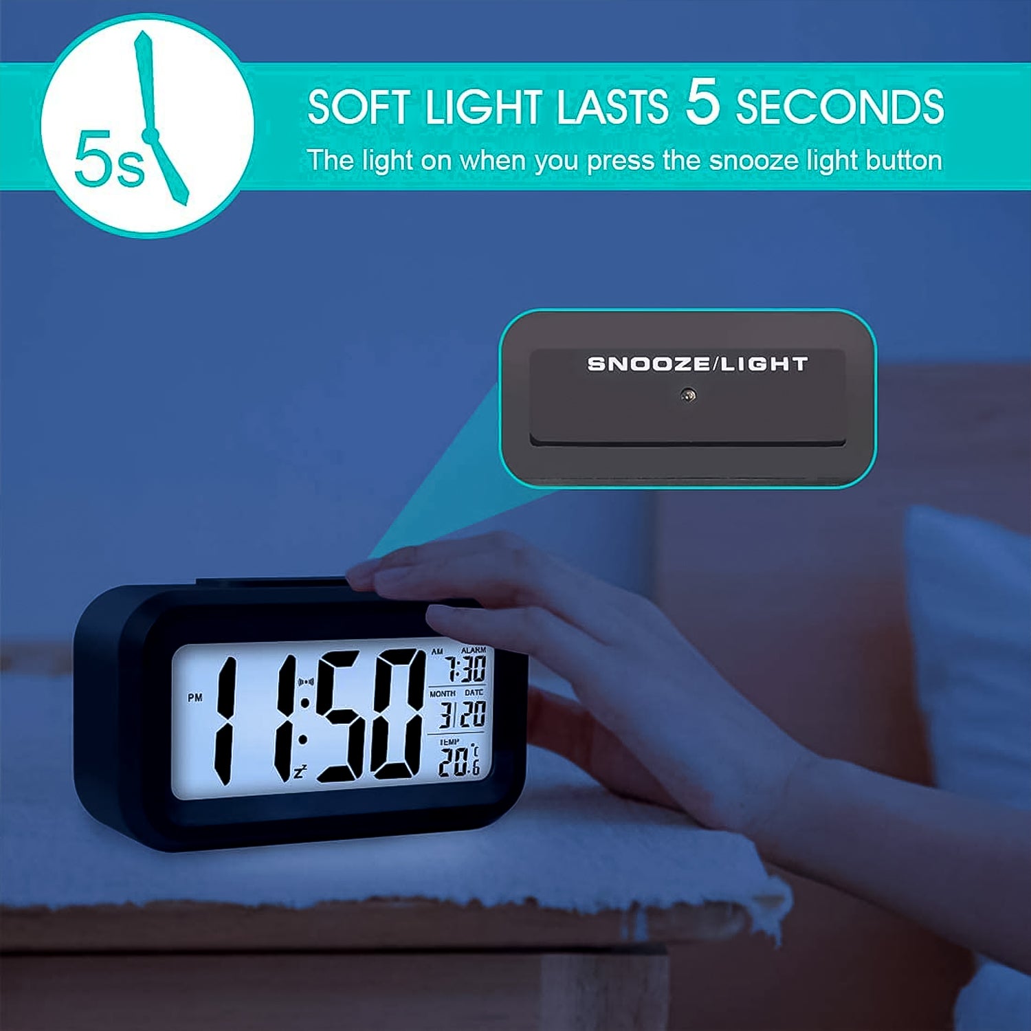 Digital LCD Alarm Clock – Backlit Display with Time & Temperature - Image 2