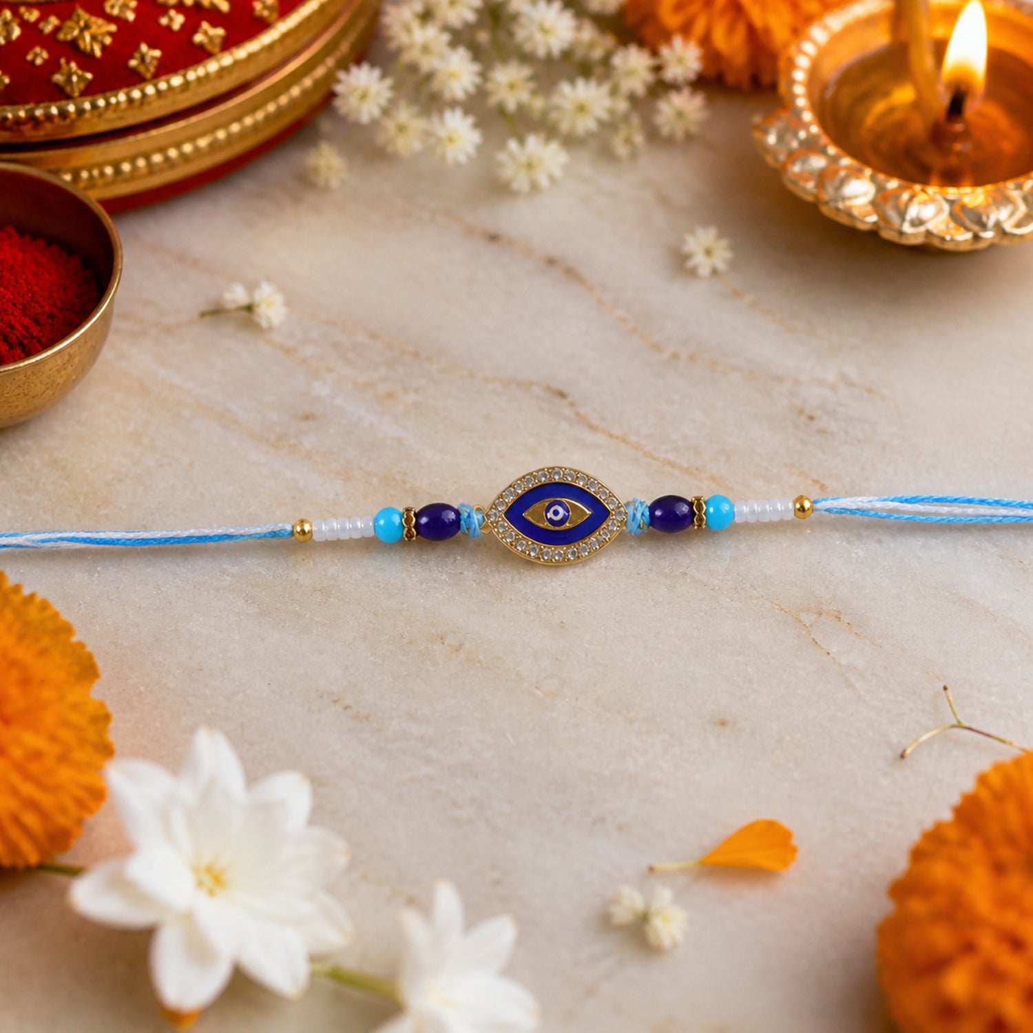 Evil Eye Blue Beads Rakhi for Rakshabandhan Celebration for Bhai - Image 3