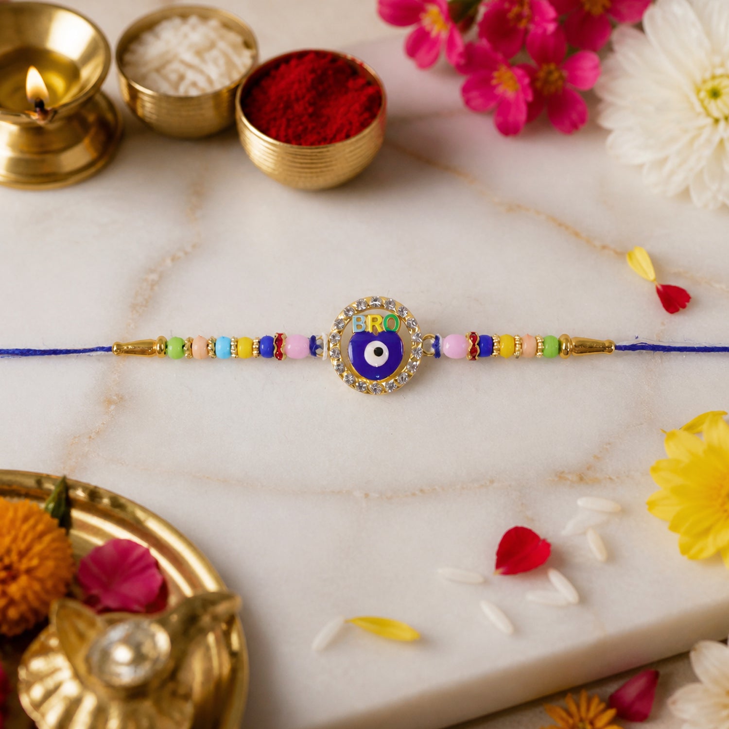 Evil Eye BRO Colorful Beads Rakhi for Brother & Sister on Rakshabandhan - Image 3