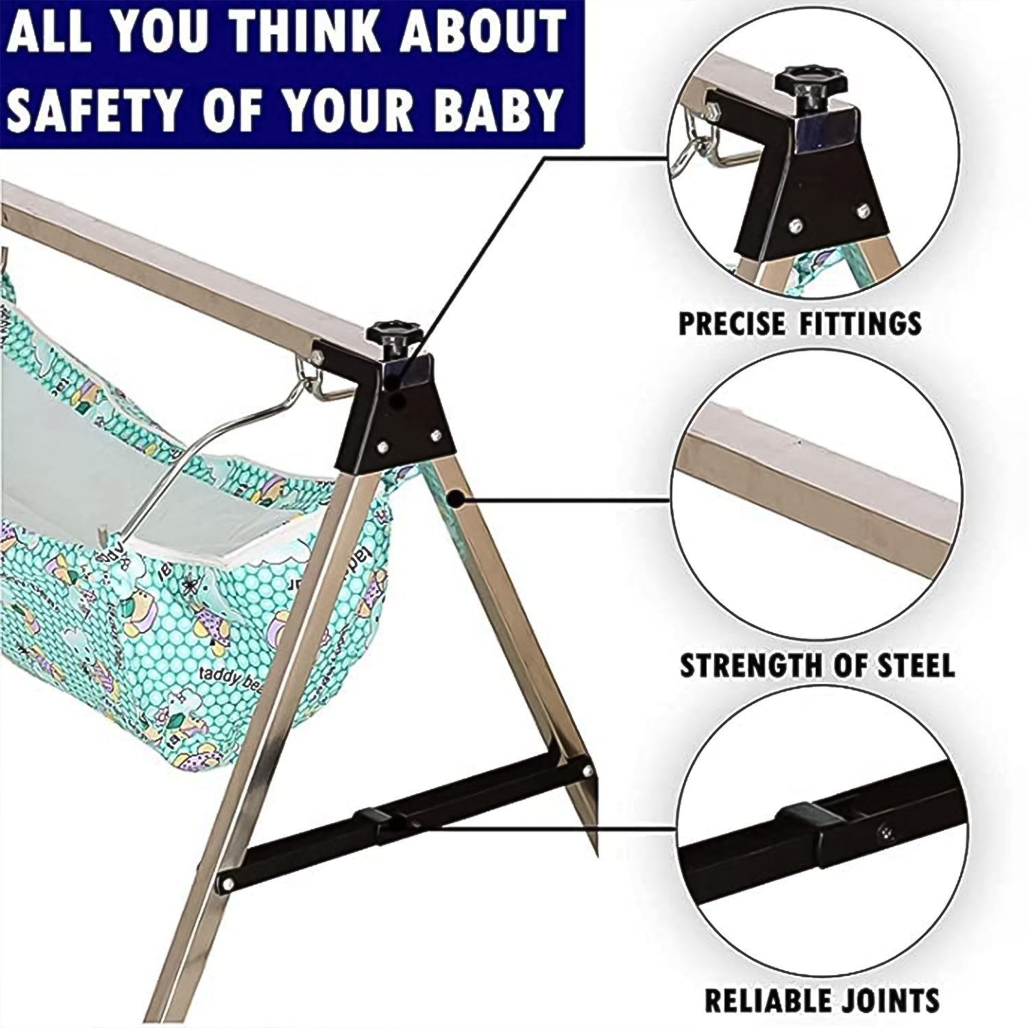 Baby Cradle Ghodiyu – Portable Stainless Steel Folding Swing Stand - Image 3
