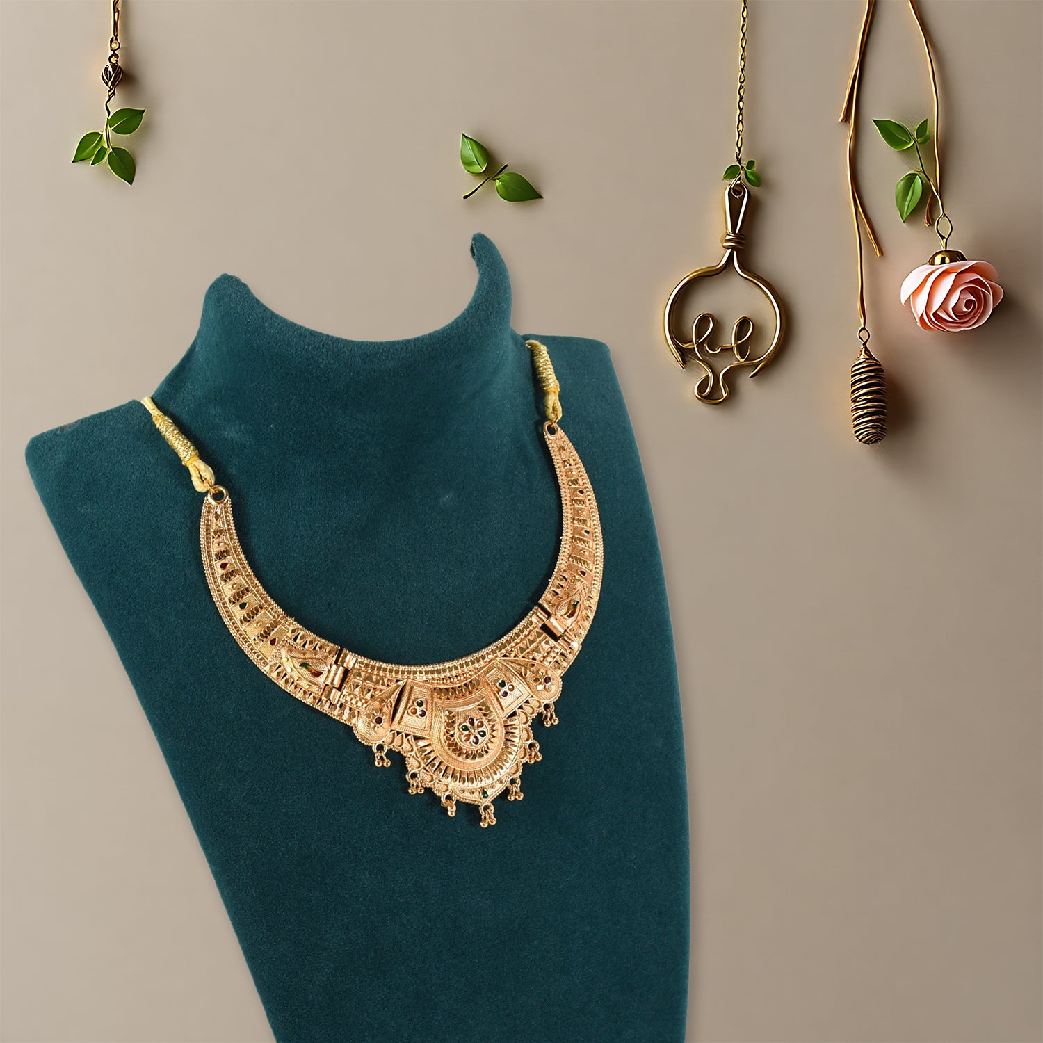 Gold-Plated Necklace Set – Ethnic Indian Jewellery | BW - Image 2