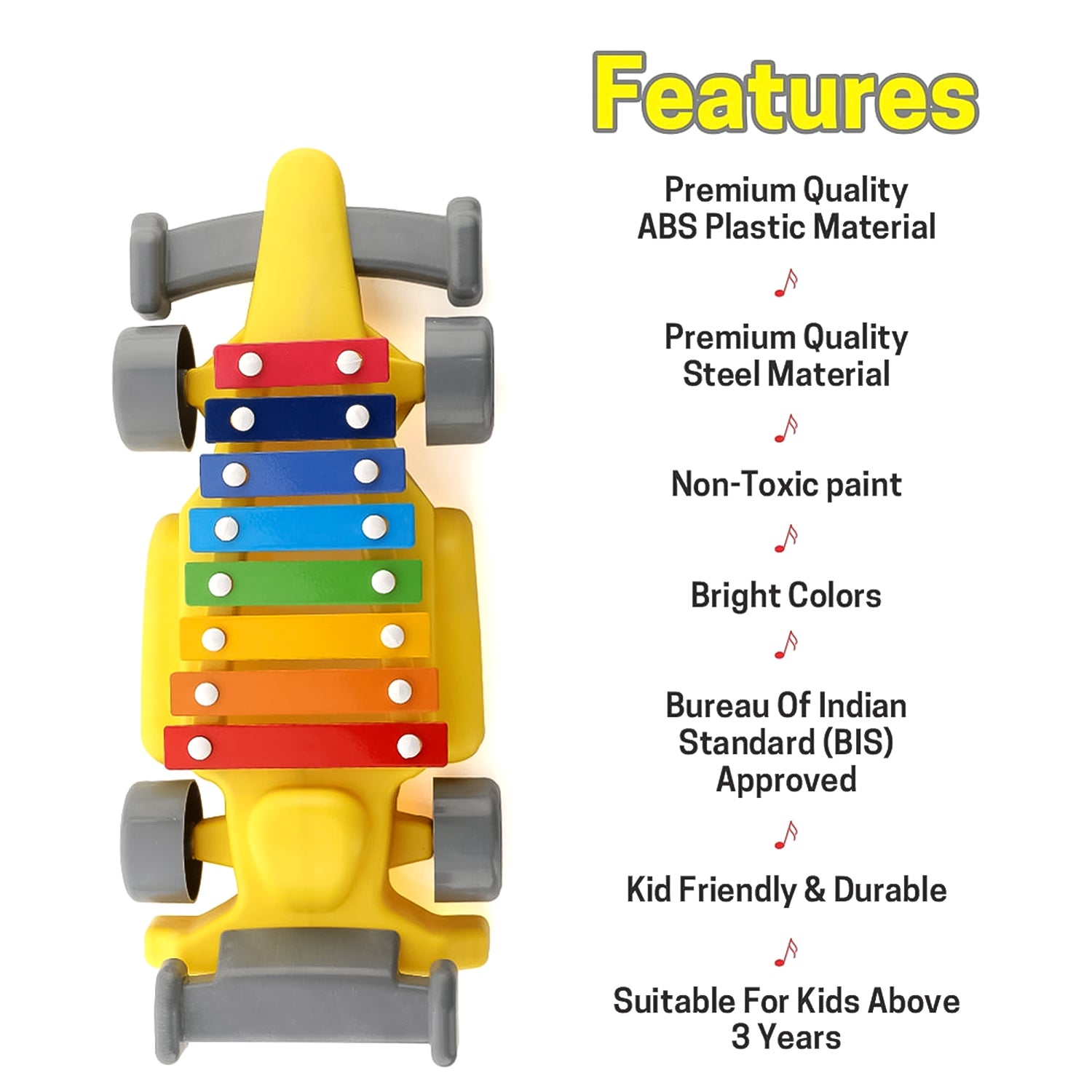 Kids Musical Car Xylophone – 8-Key Plastic Instrument | Aditi - Image 3