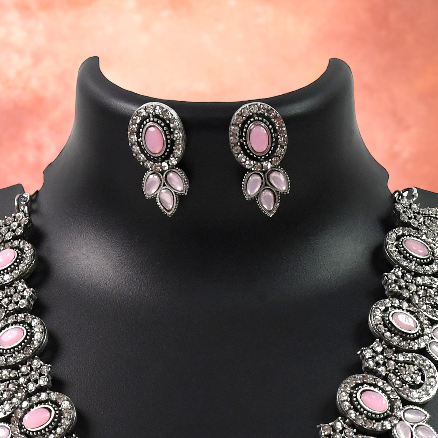 Diamond Necklace Set – Pink & White, Radiant Elegance | BW - Image 4