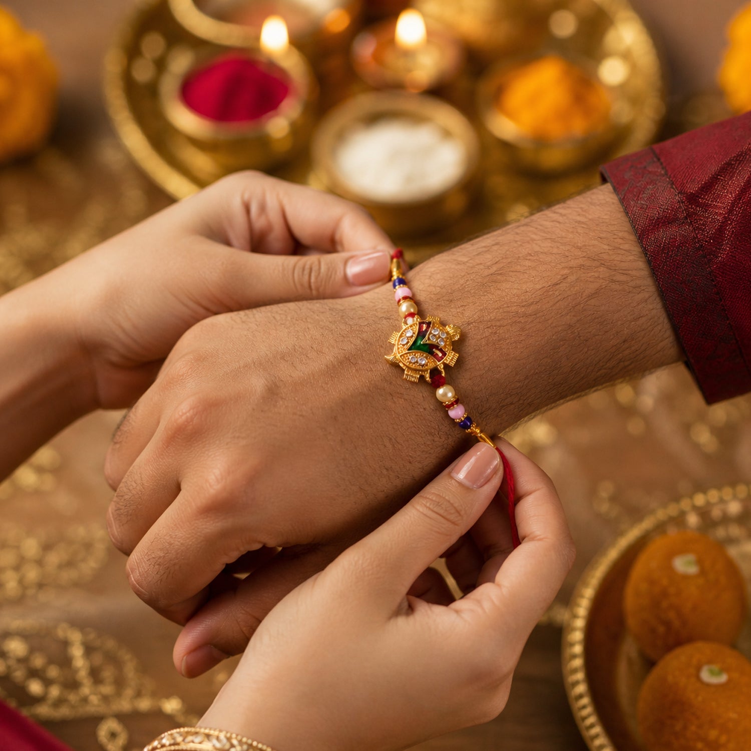 Traditional Tortoise Charm Rakhi for Brother & Sister on Rakshabandhan - Image 4