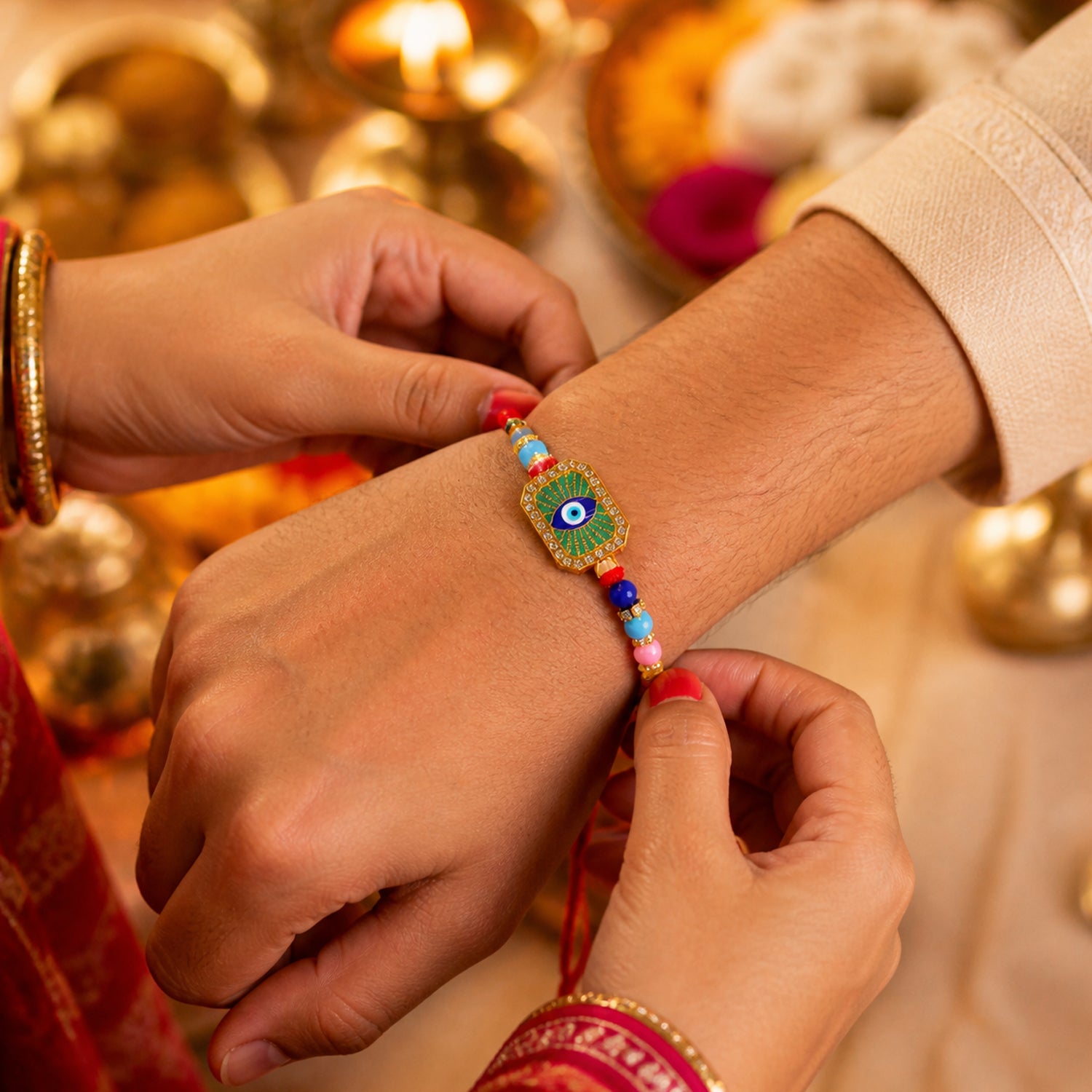 Colorful Evil Eye Beads Rakhi for Rakshabandhan – Bhai Special - Image 4