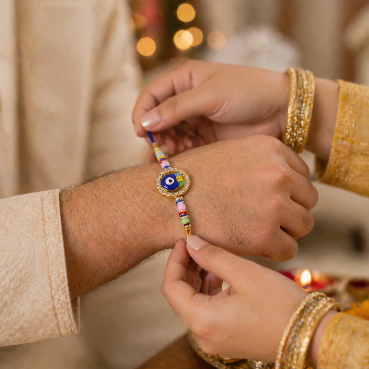 Evil Eye BRO Colorful Beads Rakhi for Brother & Sister on Rakshabandhan - Image 4