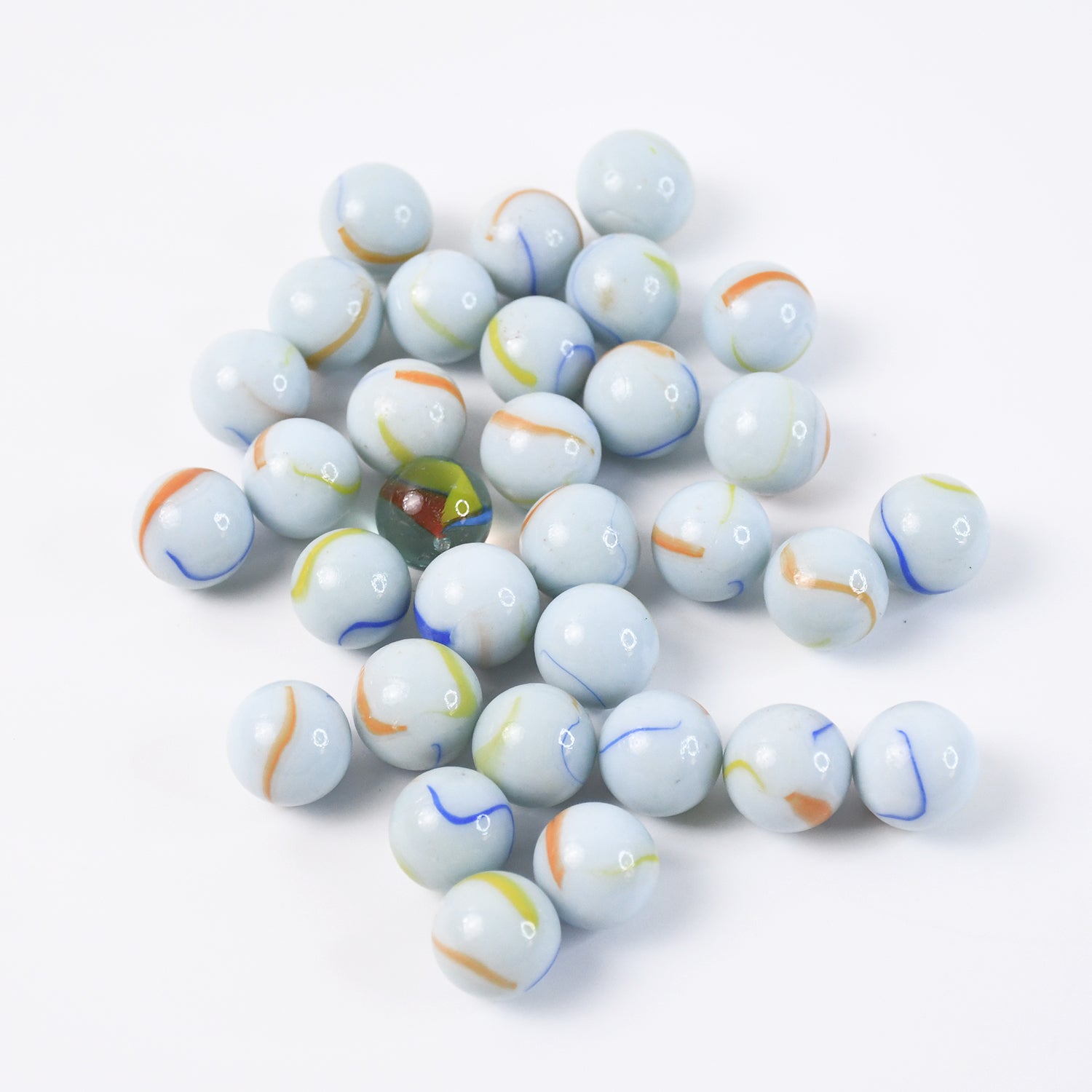 Glass Marbles Pack of 30 – Classic White with Colorful Swirls - Image 4