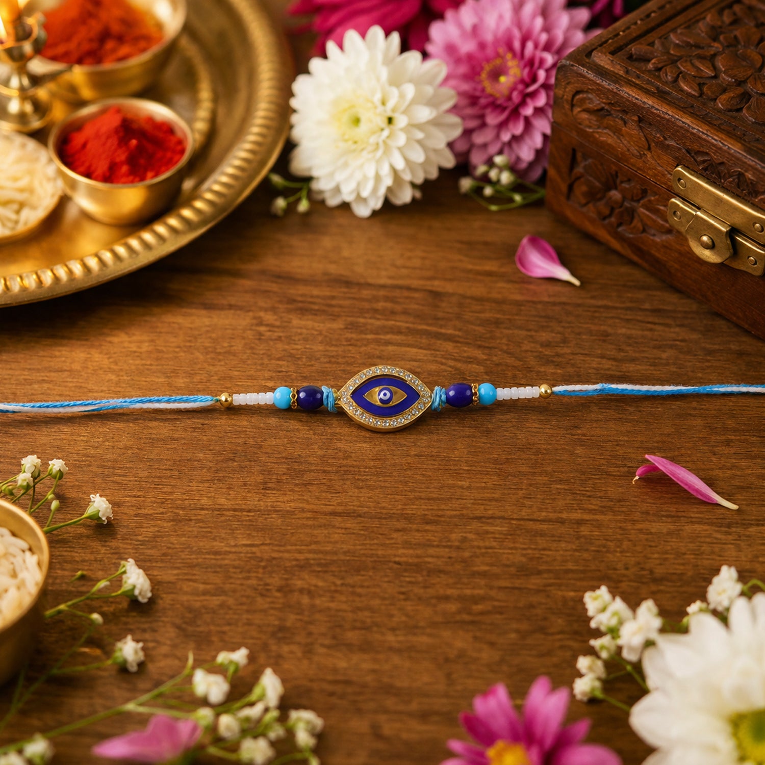 Evil Eye Crystal Beads Rakhi for Rakshabandhan Celebration for Bhai - Image 5