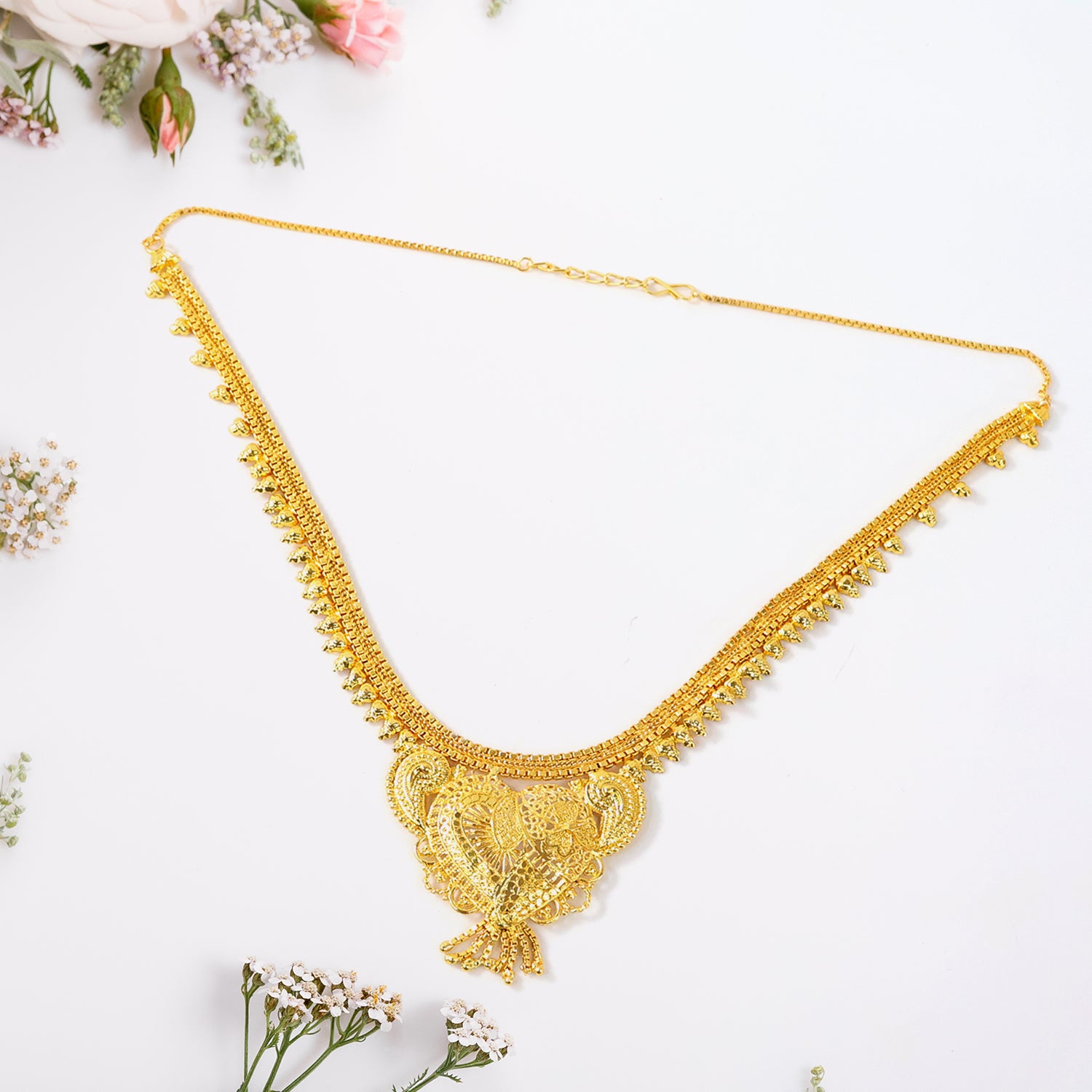 Brass Gold Necklace with Matching Earrings Set – Lightweight Traditional Jewelry - Image 2