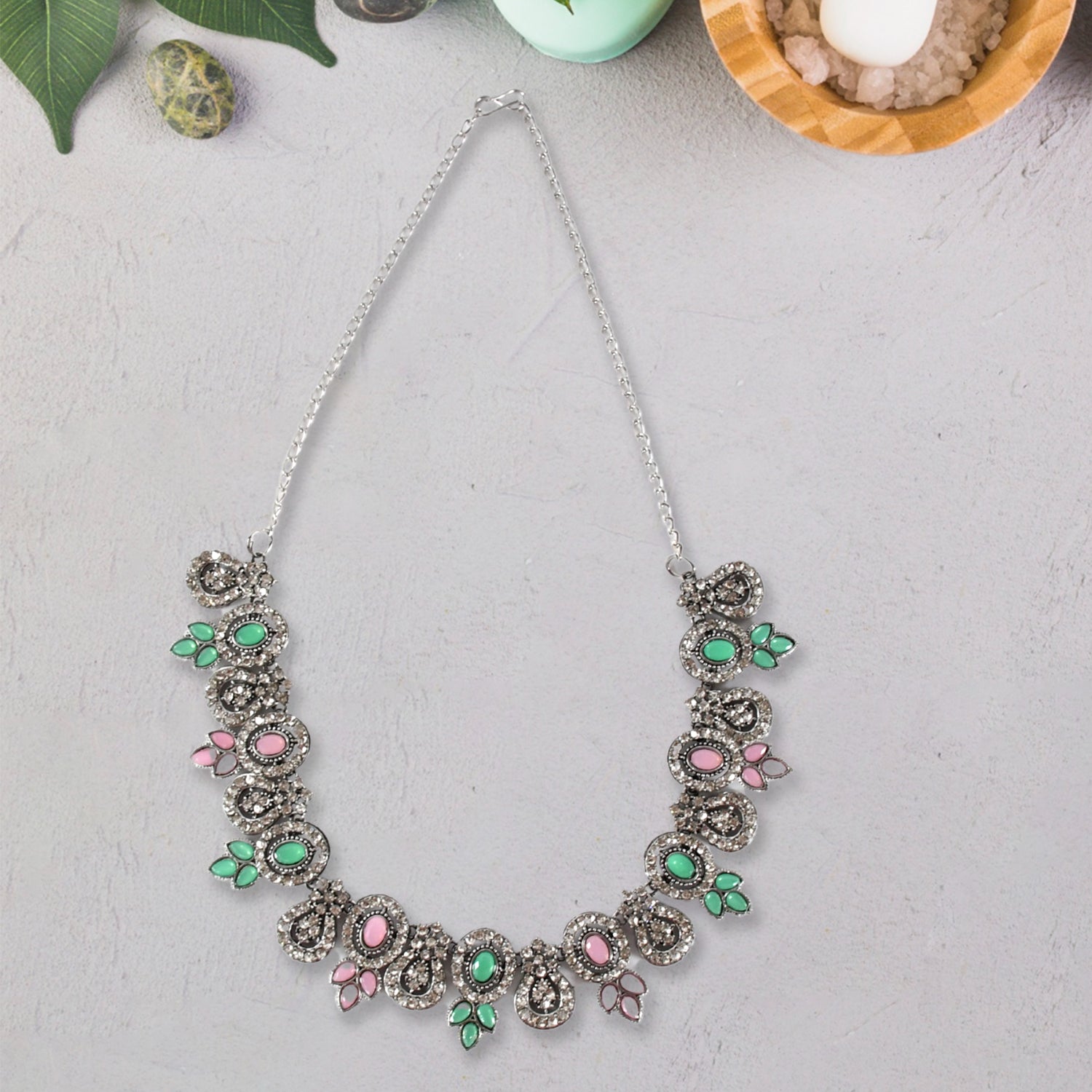 Pink & Green Necklace Set – Exquisite Design for Women | BW - Image 3
