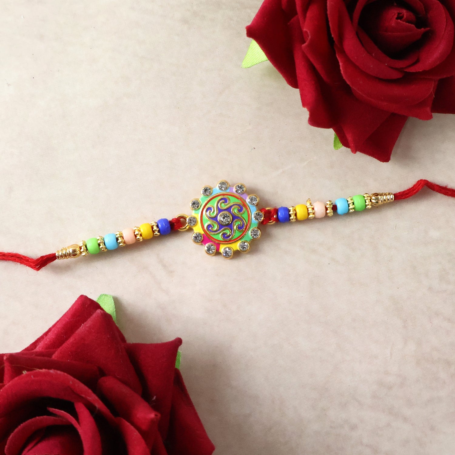 Premium Multicolor Beads Stone Centerpiece Rakhi for Brother on Rakshabandhan - Image 5