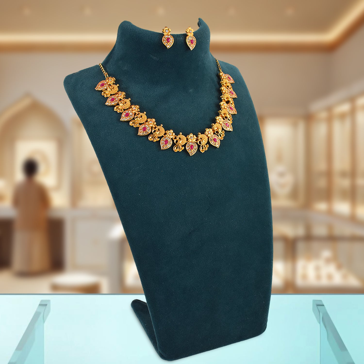 Maharashtrian Traditional Jewellery Set – Elegant Blue & Gold Design - Image 3