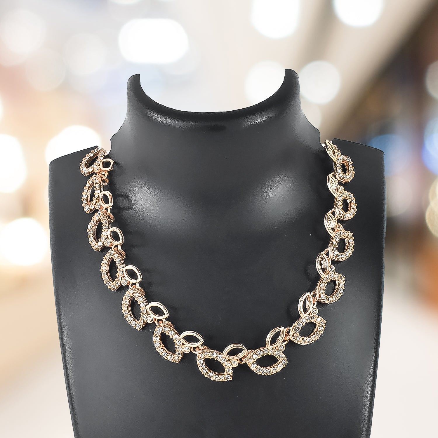 American Diamond Floral Necklace Set – Elegant Rhodium Plated Jewellery - Image 3