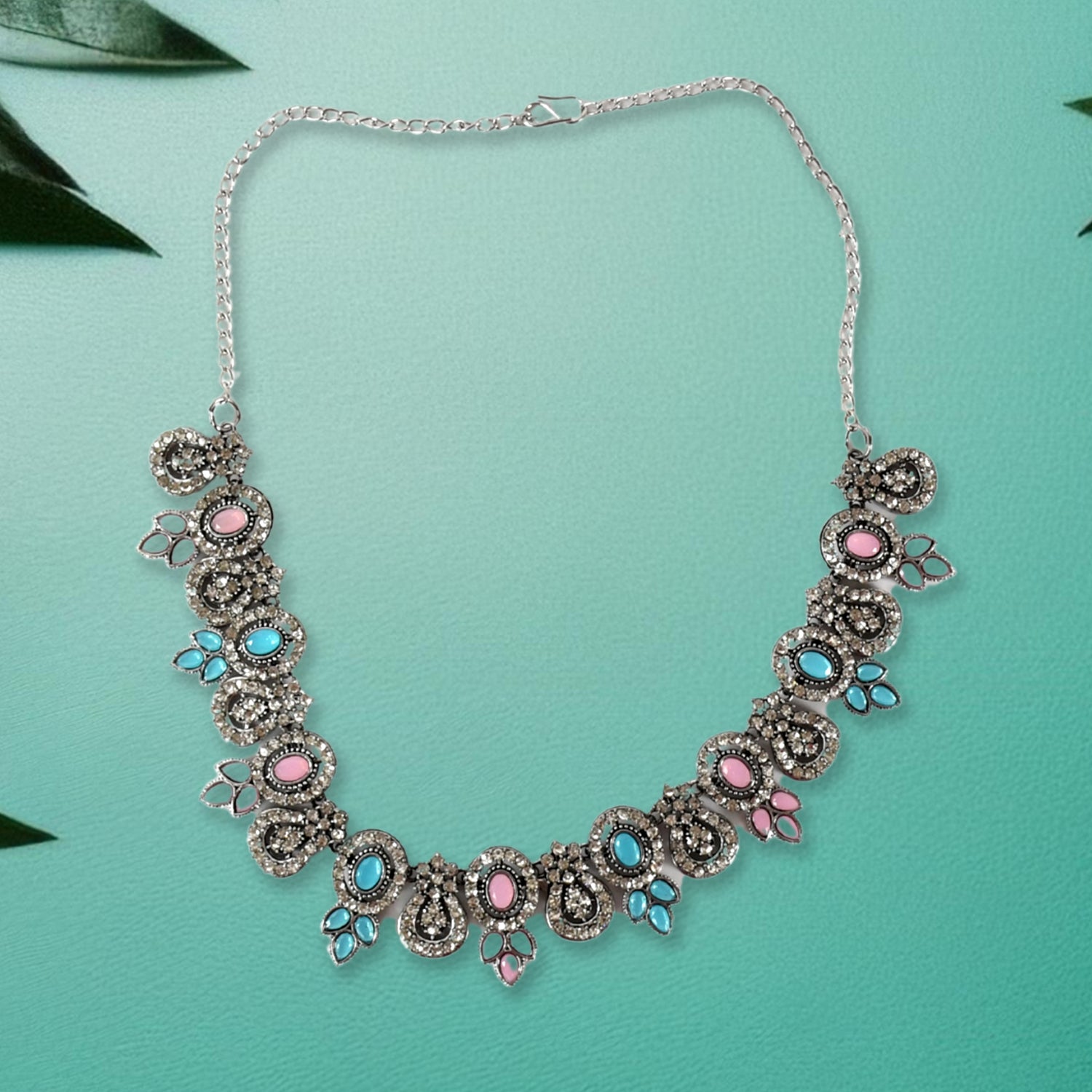 Sky Blue Necklace Set – Elegant Ethnic Jewellery for Women | BW - Image 3