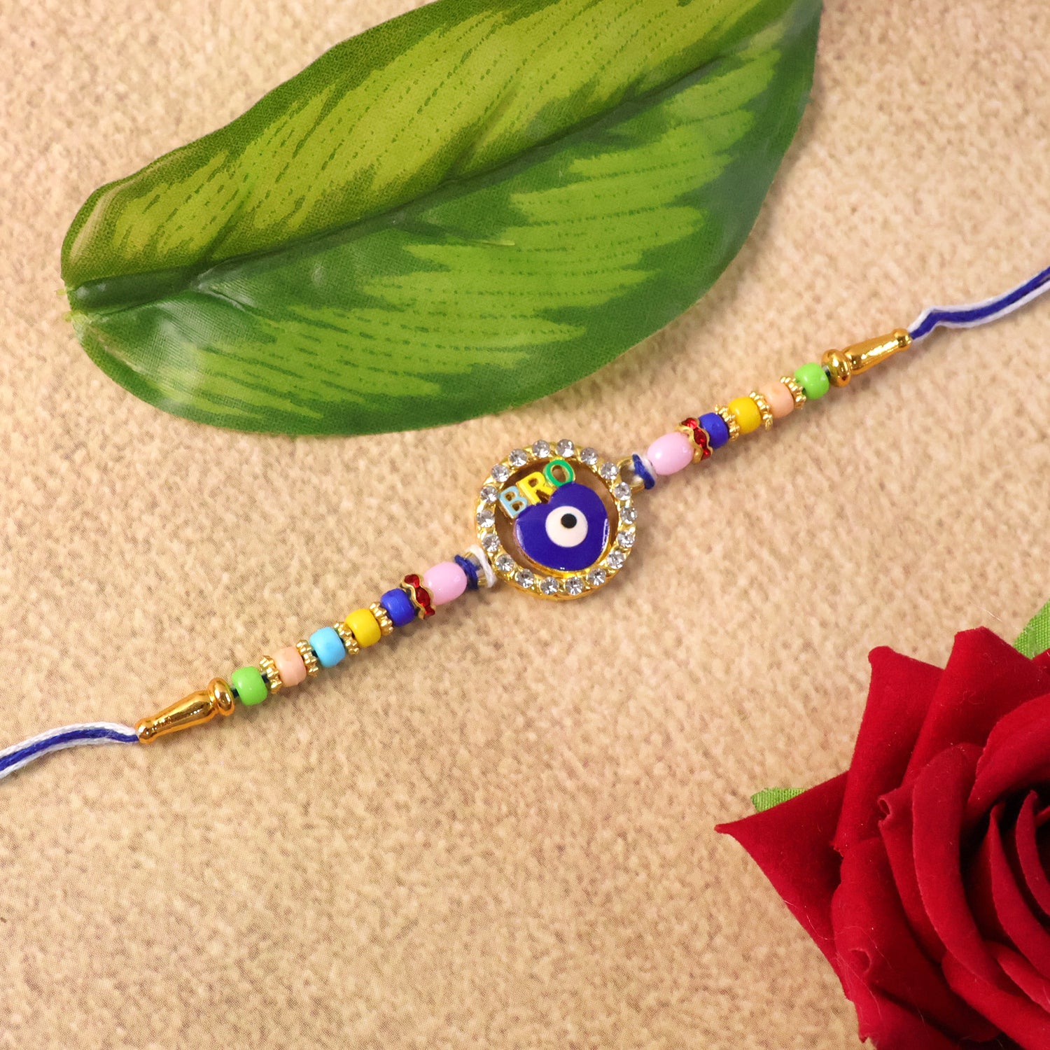 Evil Eye BRO Colorful Beads Rakhi for Brother & Sister on Rakshabandhan - Image 5