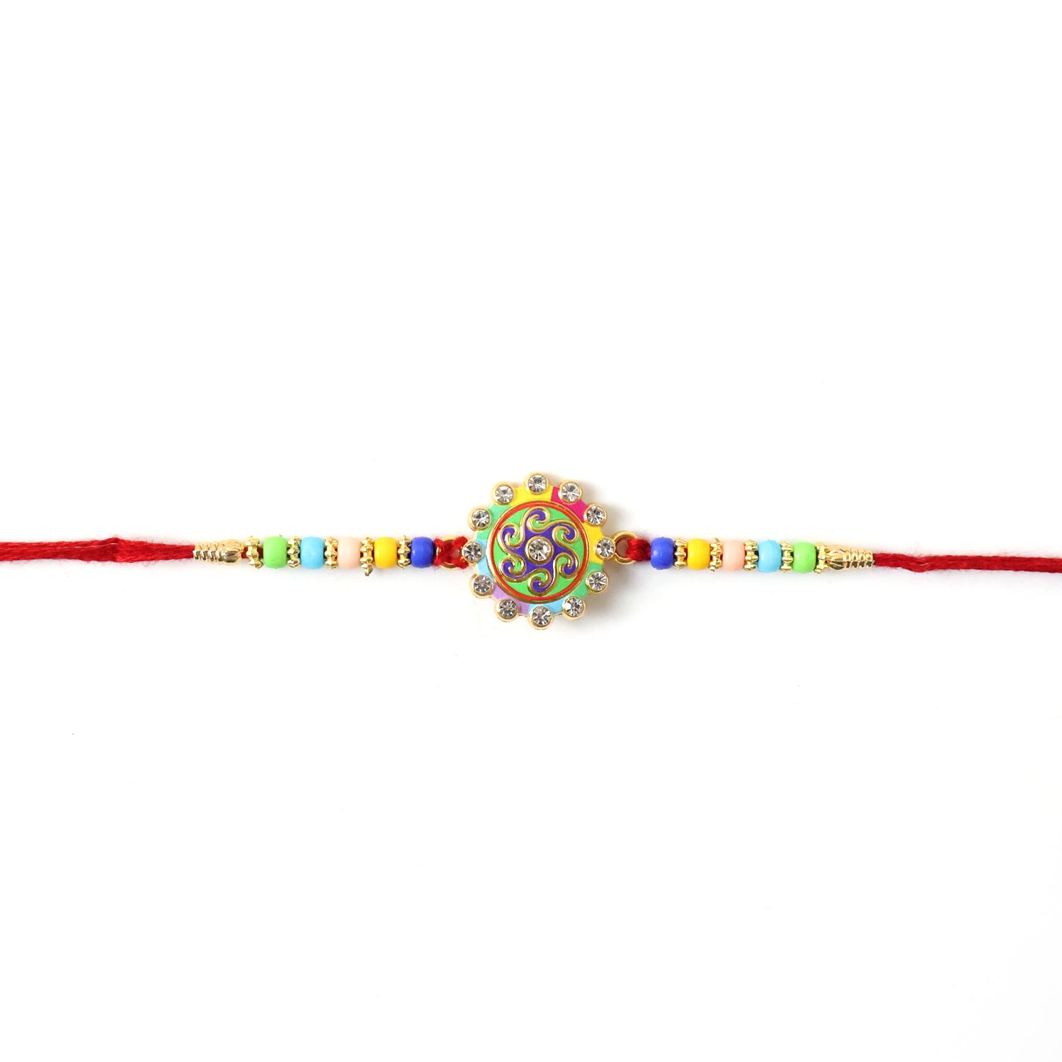 Premium Multicolor Beads Stone Centerpiece Rakhi for Brother on Rakshabandhan - Image 6