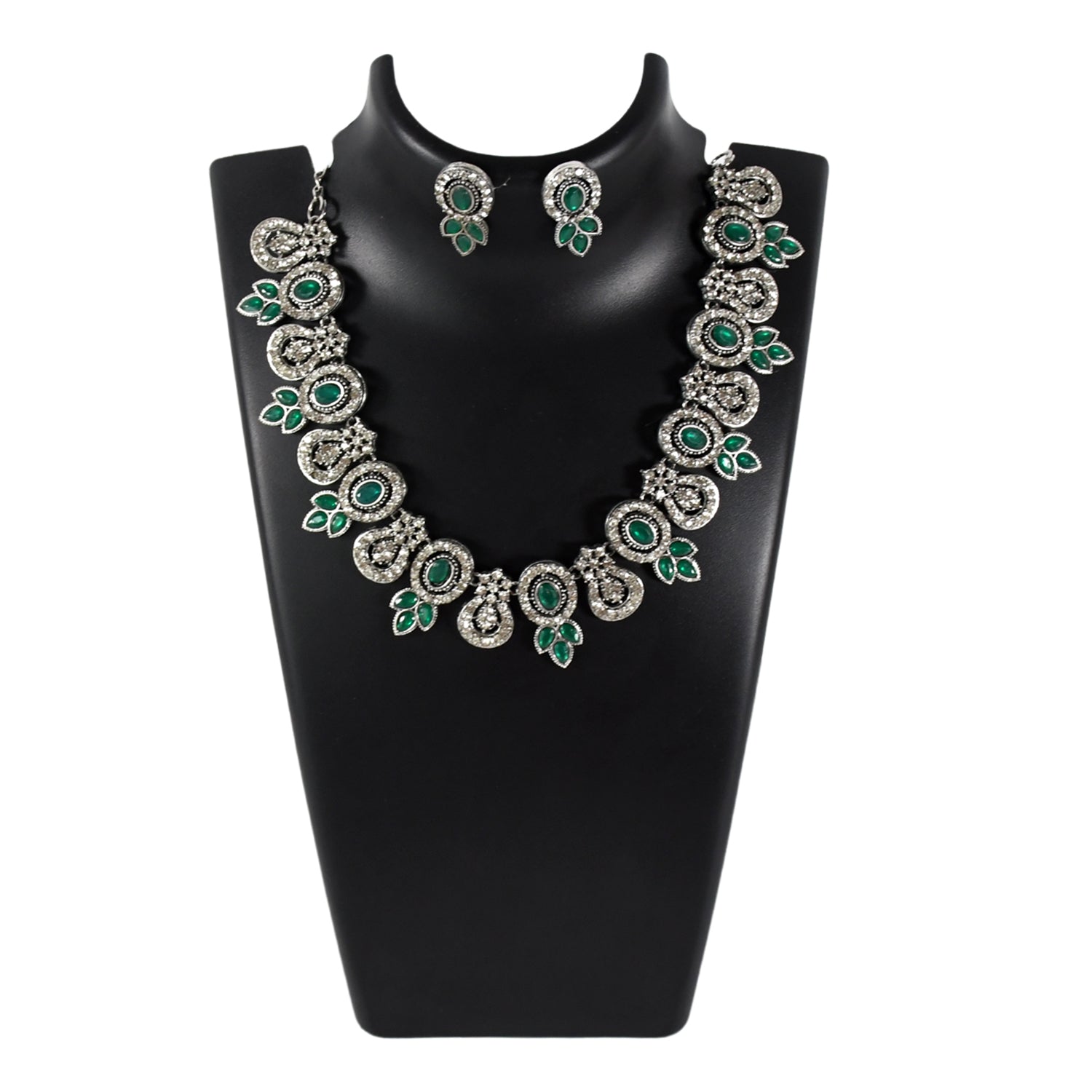 Green Necklace Set – Emerald Ethnic Jewellery for Women | BW - Image 4