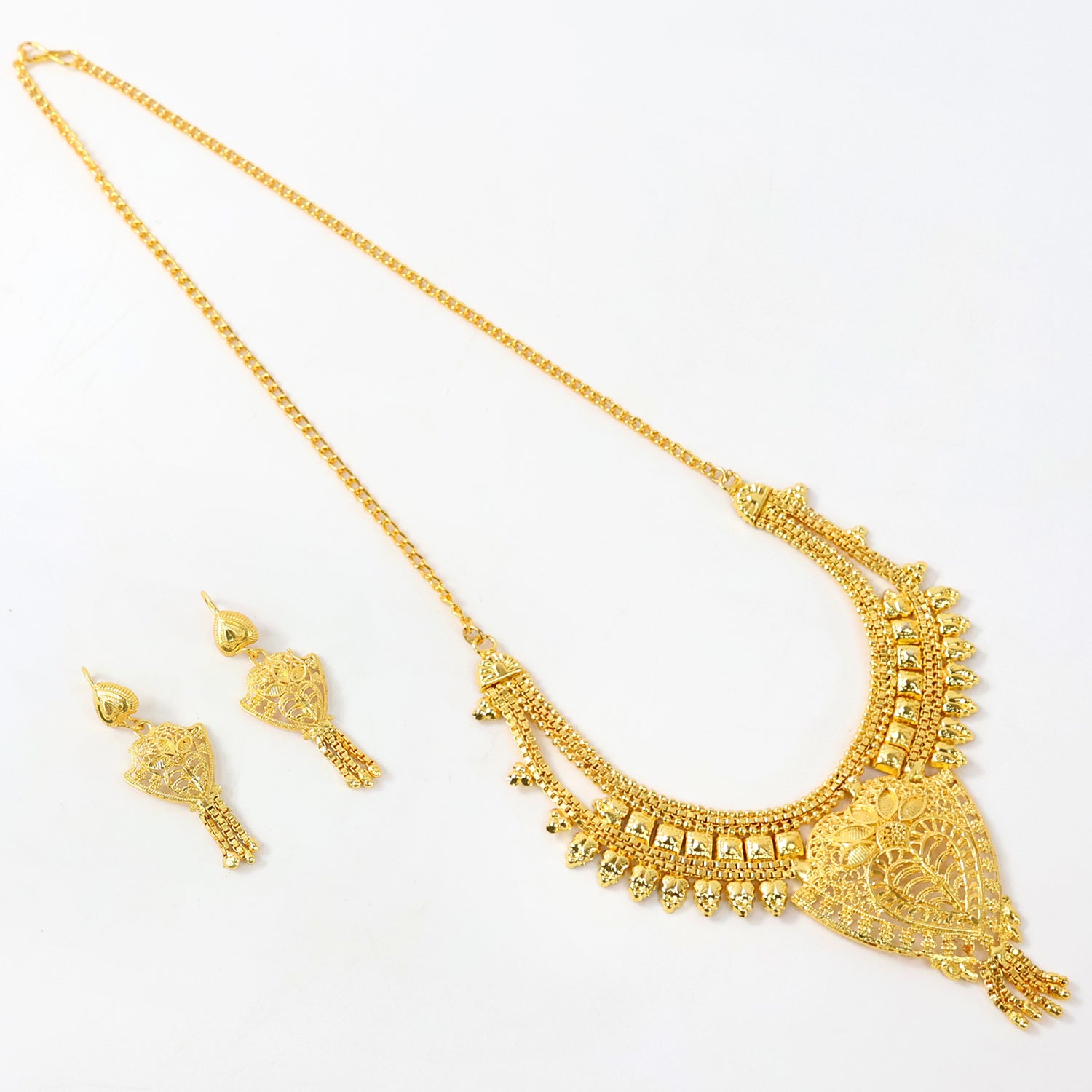 Brass Gold Necklace Set with Earrings – Traditional Lightweight Design - Image 2