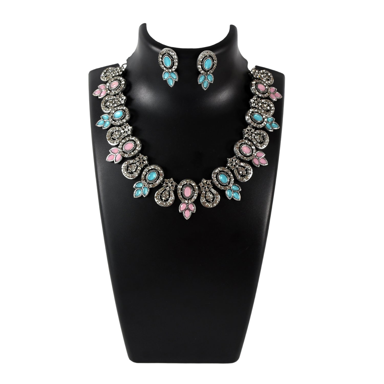 Sky Blue Necklace Set – Elegant Ethnic Jewellery for Women | BW - Image 4