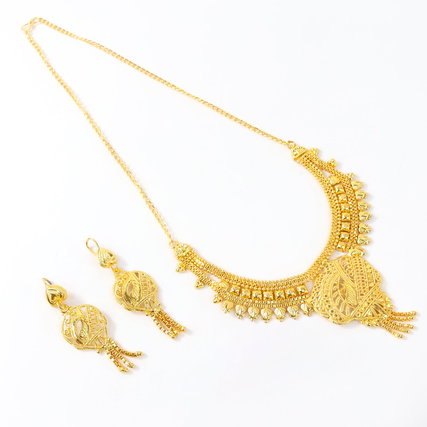 Gold Necklace Set with Earrings – Traditional Lightweight Jewelry - Image 2