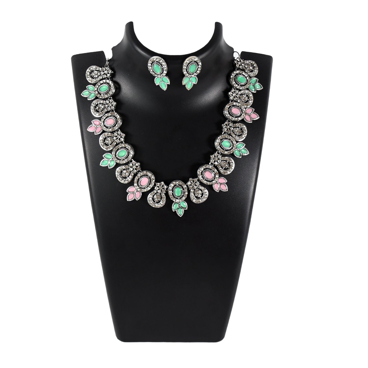 Pink & Green Necklace Set – Exquisite Design for Women | BW - Image 4