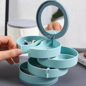 Rotating Jewellery Box – 4-Layer 360° Organizer with Mirror | DeoDap