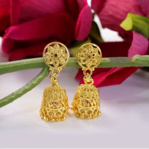 Gold Plated Floral Jhumka Earrings