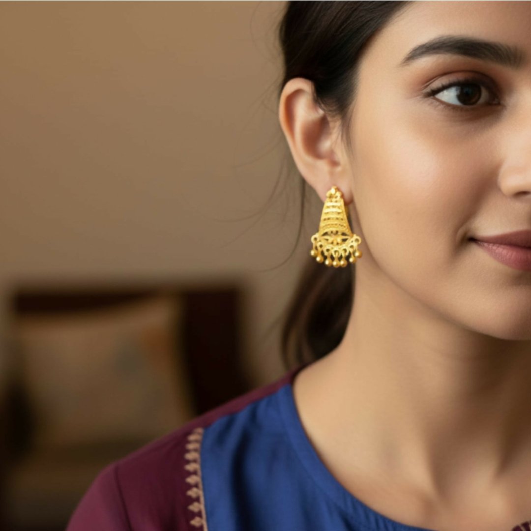 Gold-Plated Jhumka Earrings - Image 2