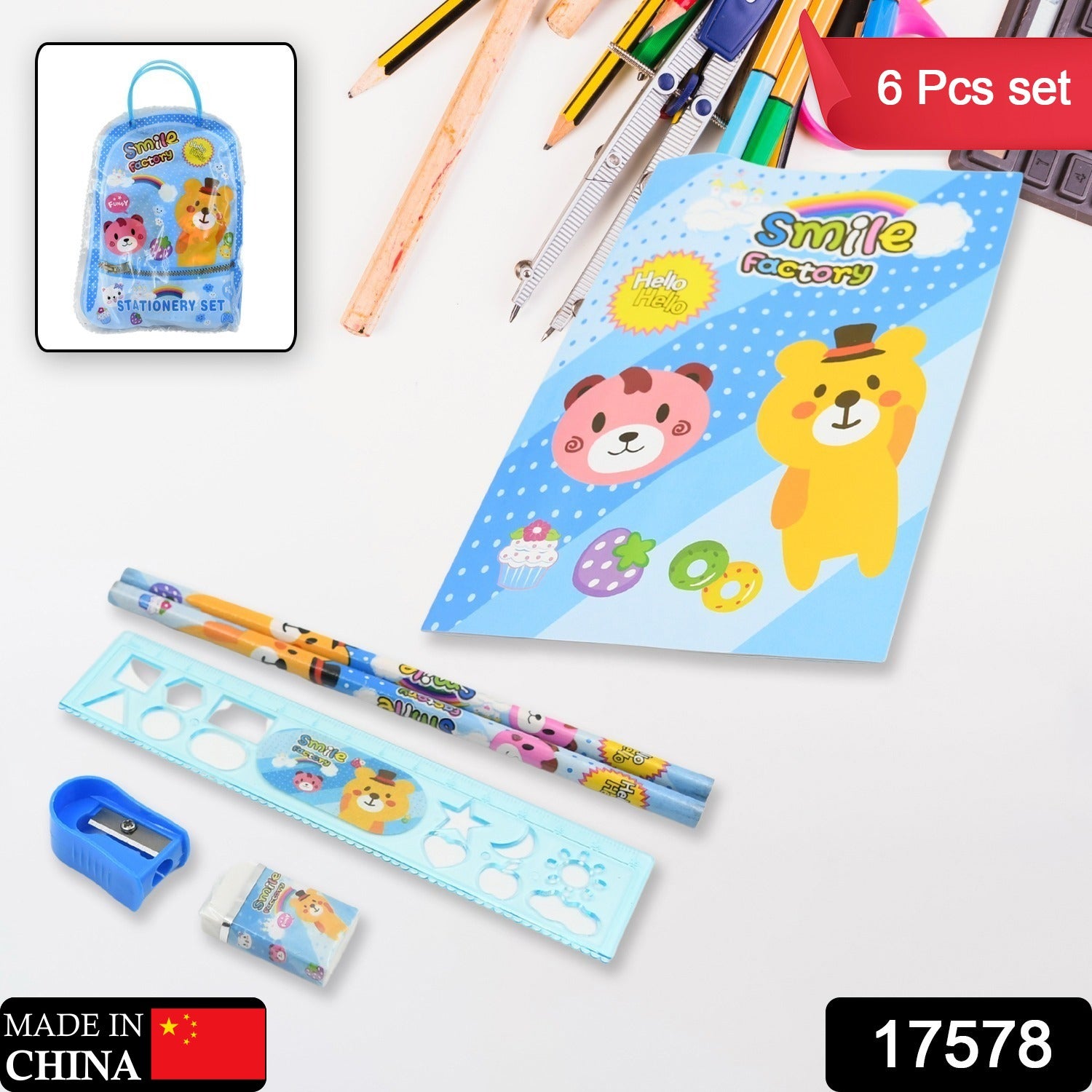 Kids Stationery Kit – 6-Piece Cartoon Set for School | TinyTrendy - Image 2
