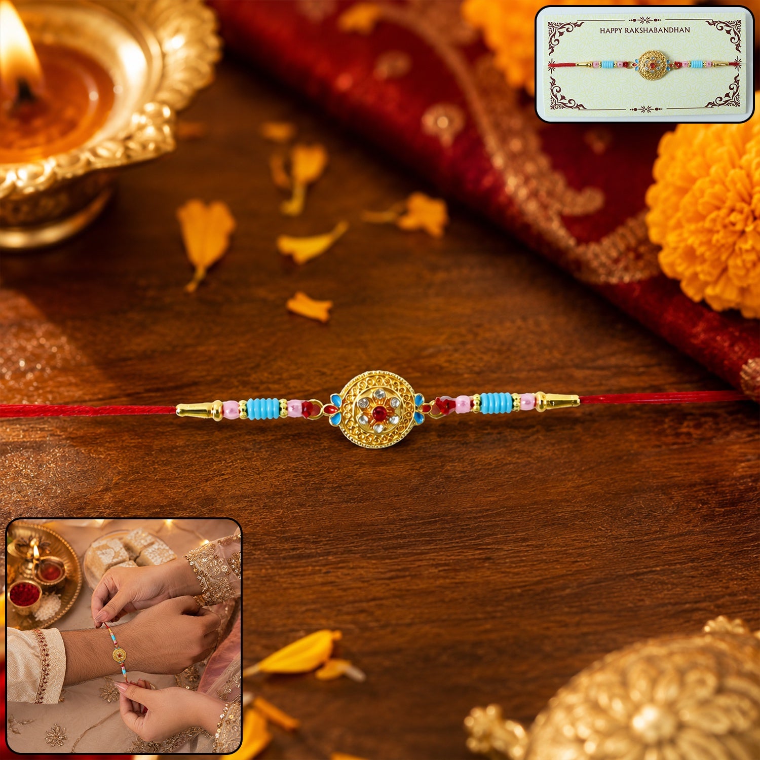 Round Diamond Rakhi for Bhai – Happy Rakshabandhan