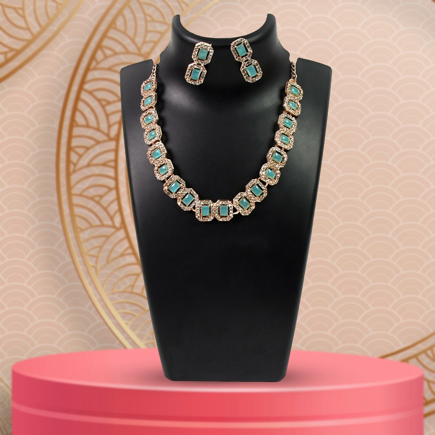 Diamond Necklace – White & Sky Blue Elegance | BW