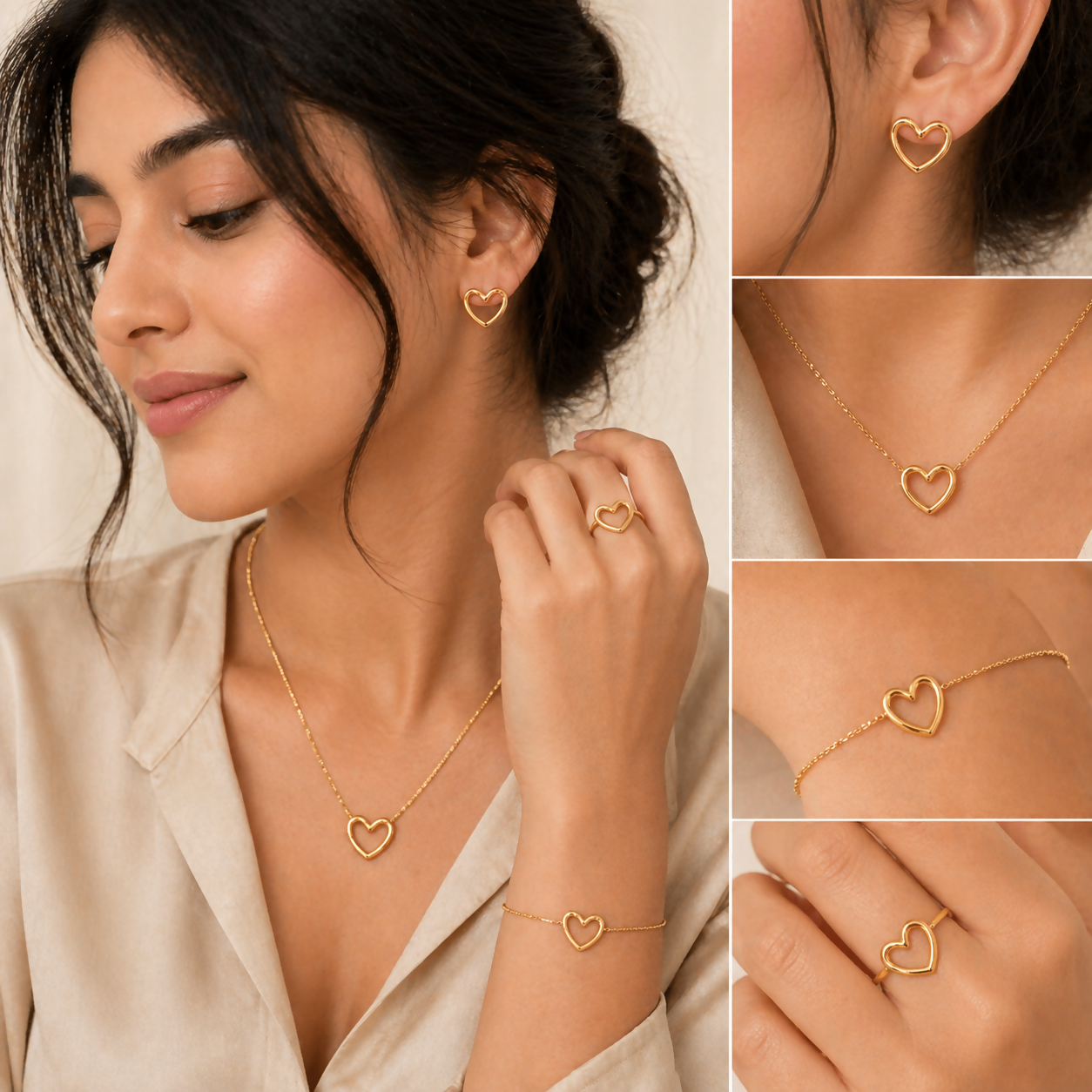 Women’s Waterproof Gold Heart Jewellery Set – Elegant & Trendy - Image 4