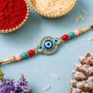 Evil Eye Rakhi – Multicolor Beads & Soft Thread | Periapt Rakhi