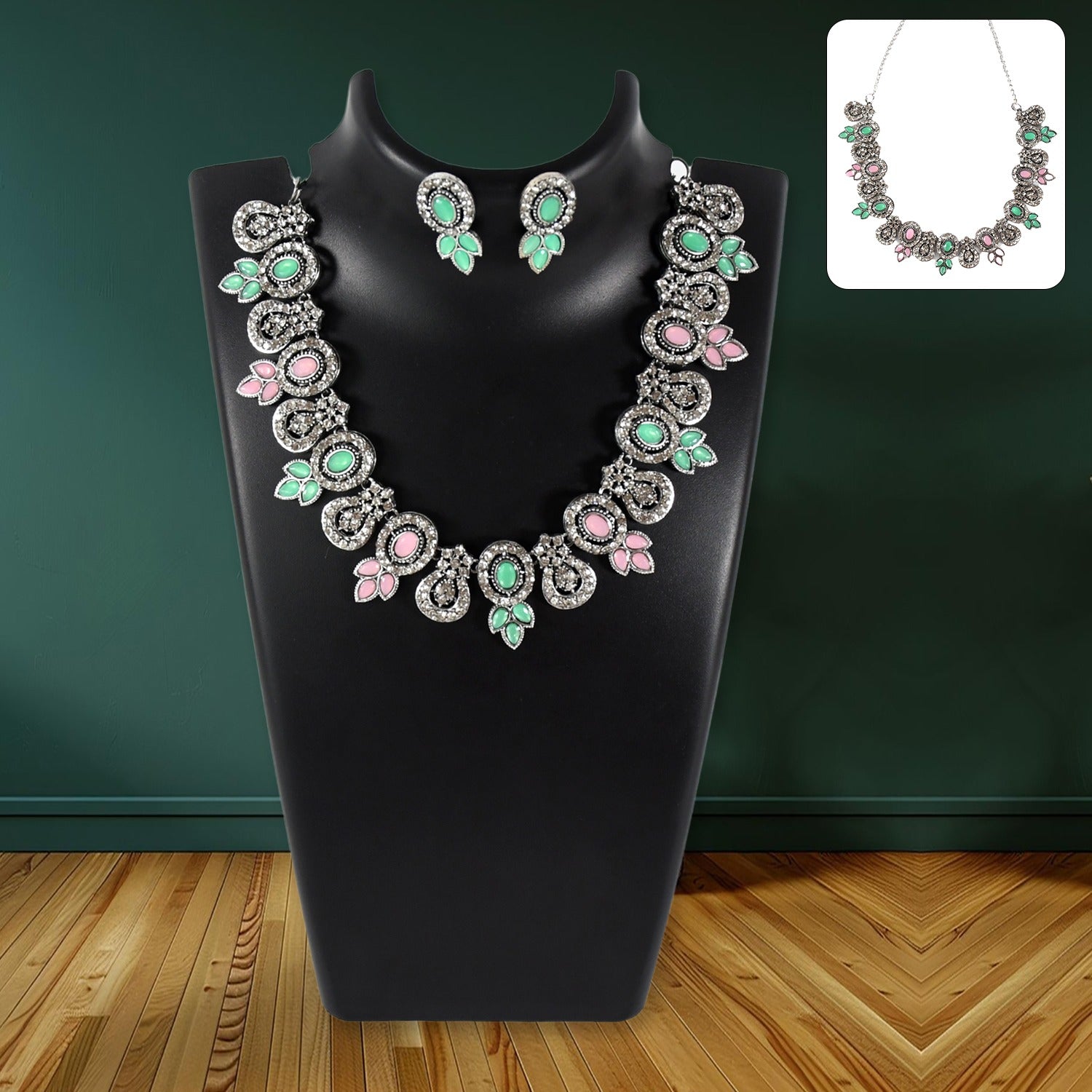 Pink & Green Necklace Set – Exquisite Design for Women | BW