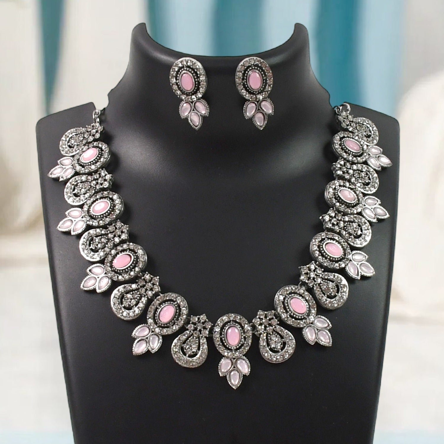 Diamond Necklace Set – Pink & White