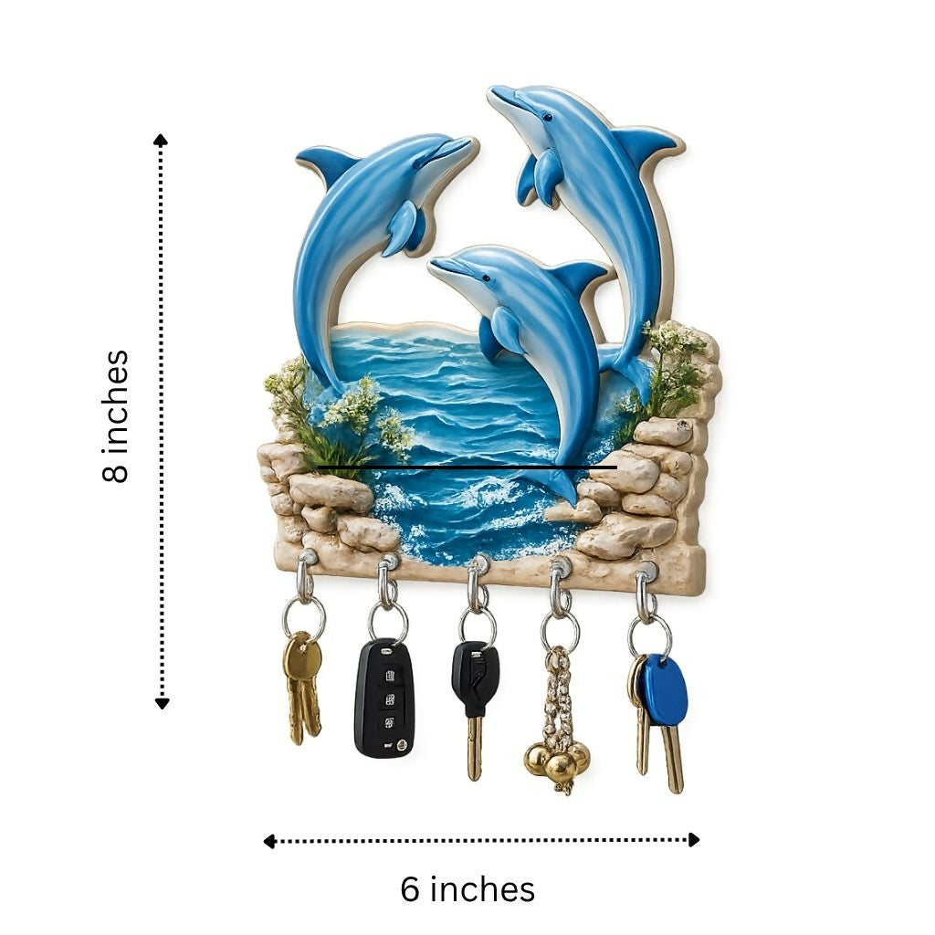 Dolphin Design Wall Key Holder with 5 Hooks, 8x6 inch - Image 3