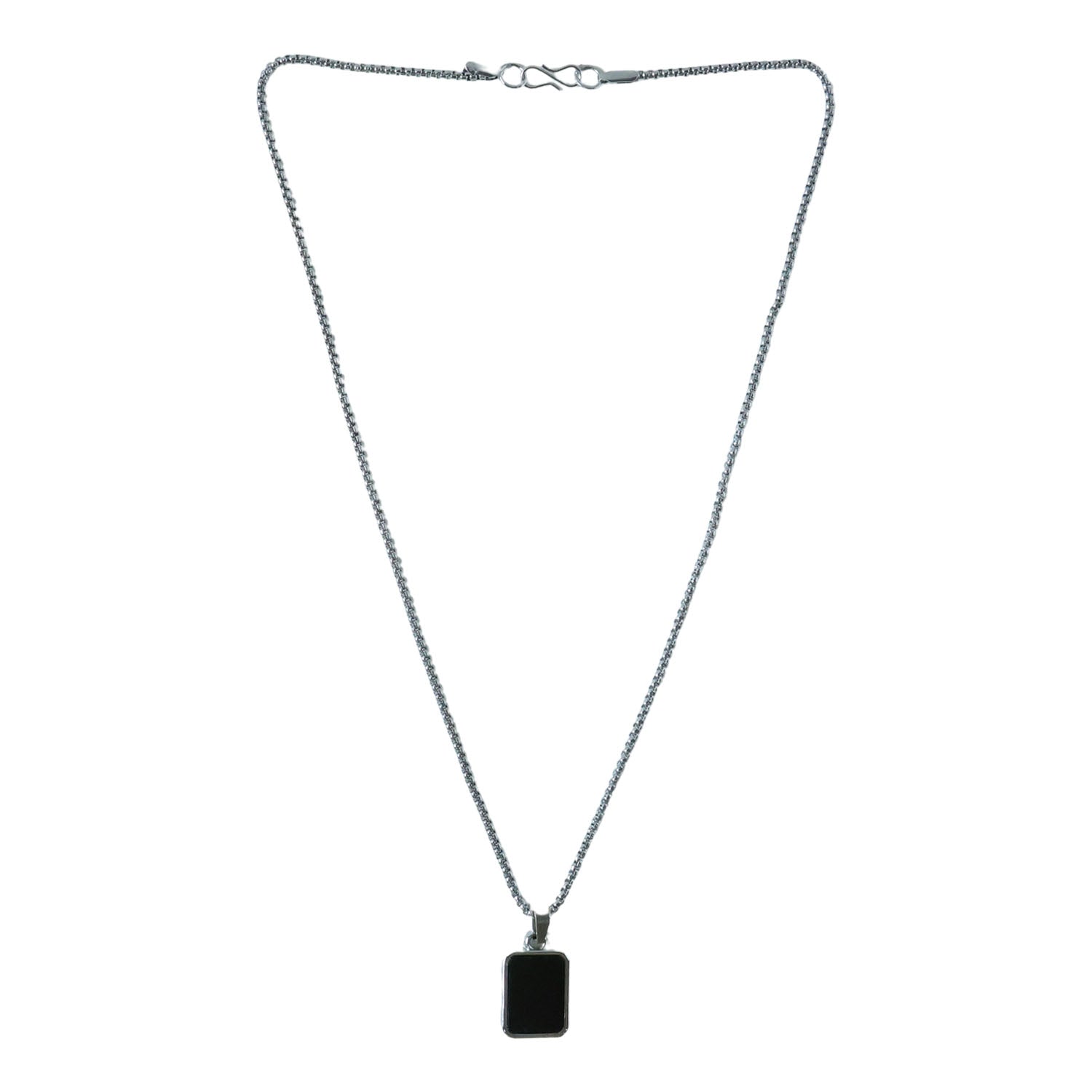 Men's Stainless-Steel Pendant Chain – Sleek Black Rectangle - Image 3
