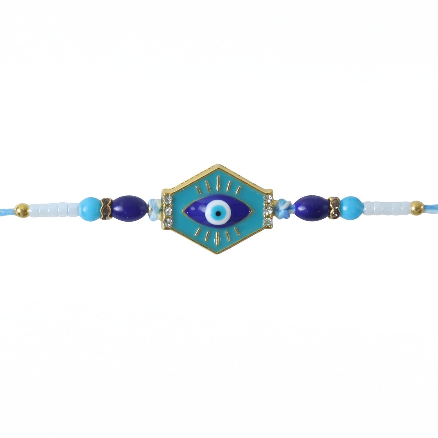 Turquoise Evil Eye Hexagon Rakhi for Rakshabandhan Celebration for Bhai - Image 5