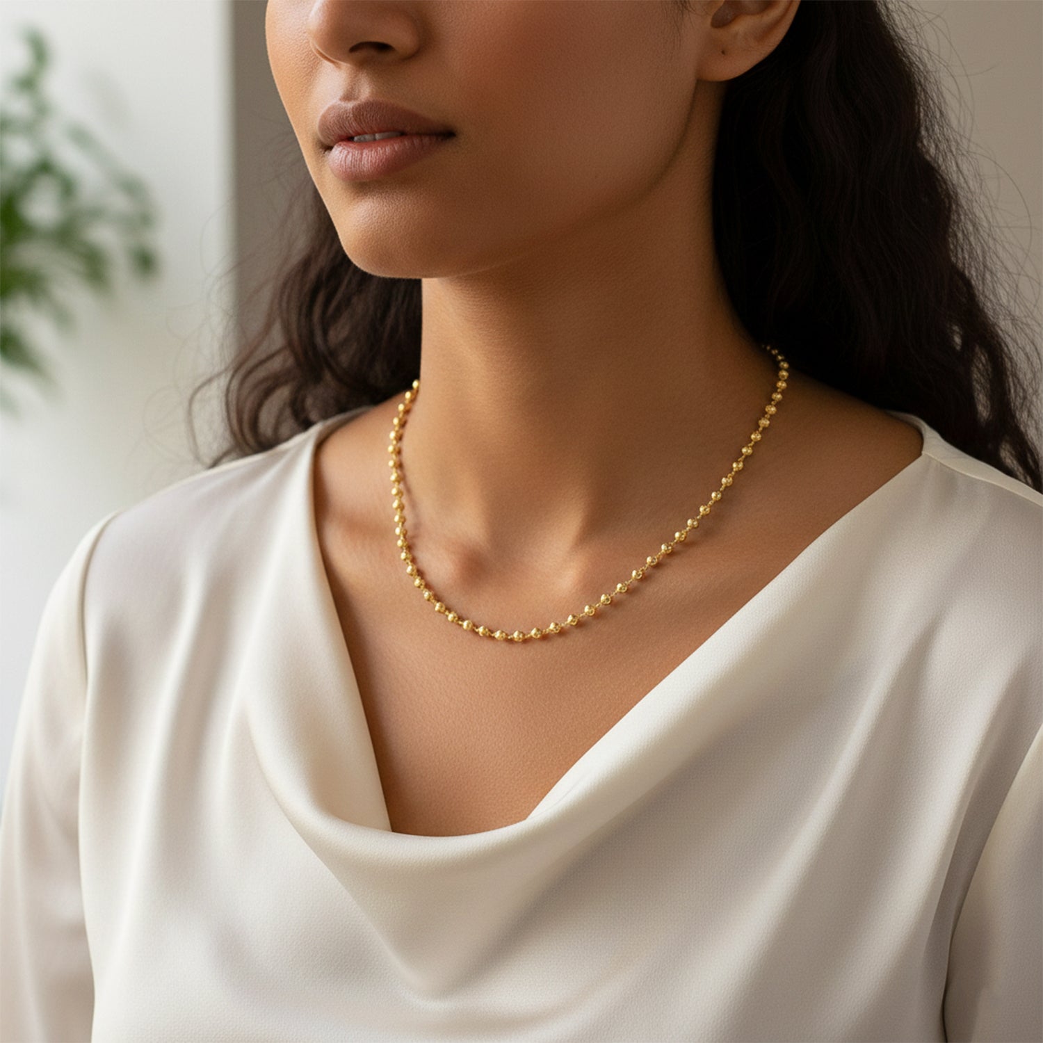 Gold Tone Beaded Necklace Chain – Elegant Classic Design for Women - Image 3