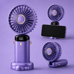 Portable Mini Neck Fan with LED Display & Desk Stand